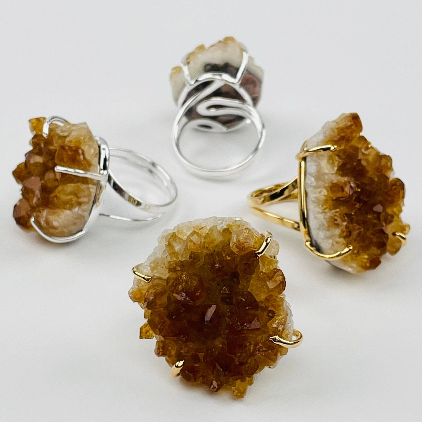 Crystal Cluster Ring Amethyst Citrine Crystal Quartz -: Amethyst / Silver