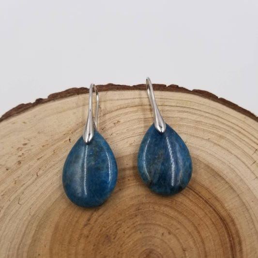 Apatite Stone & Rose Quartz Water Drop Earrings: Blue