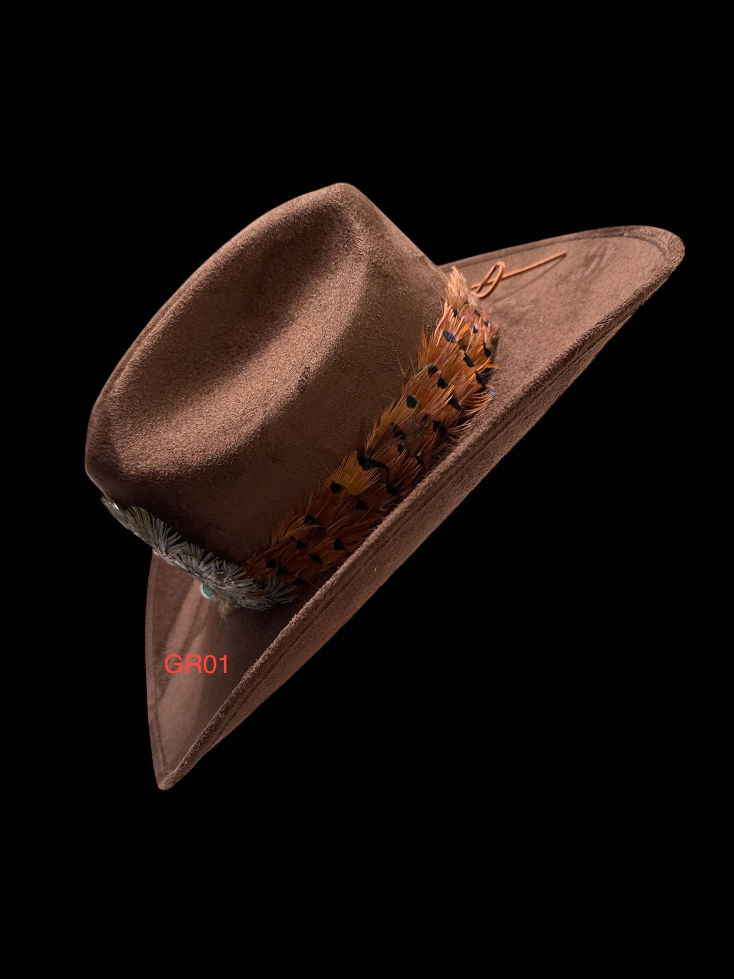 Feather Hat Band Middle Crown with strap tie: White #CR03
