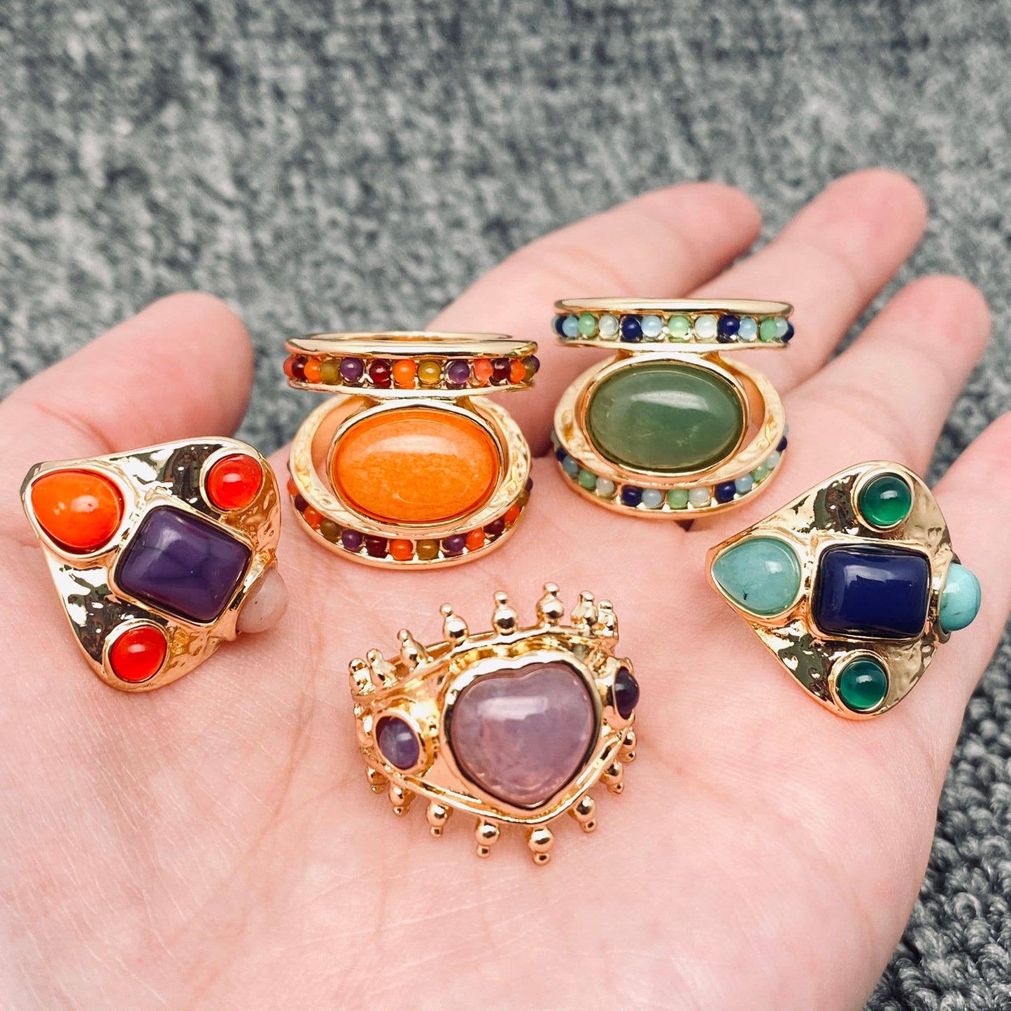 Multi-style Vintage Inlaid Stone Rings - CS: E / 8#