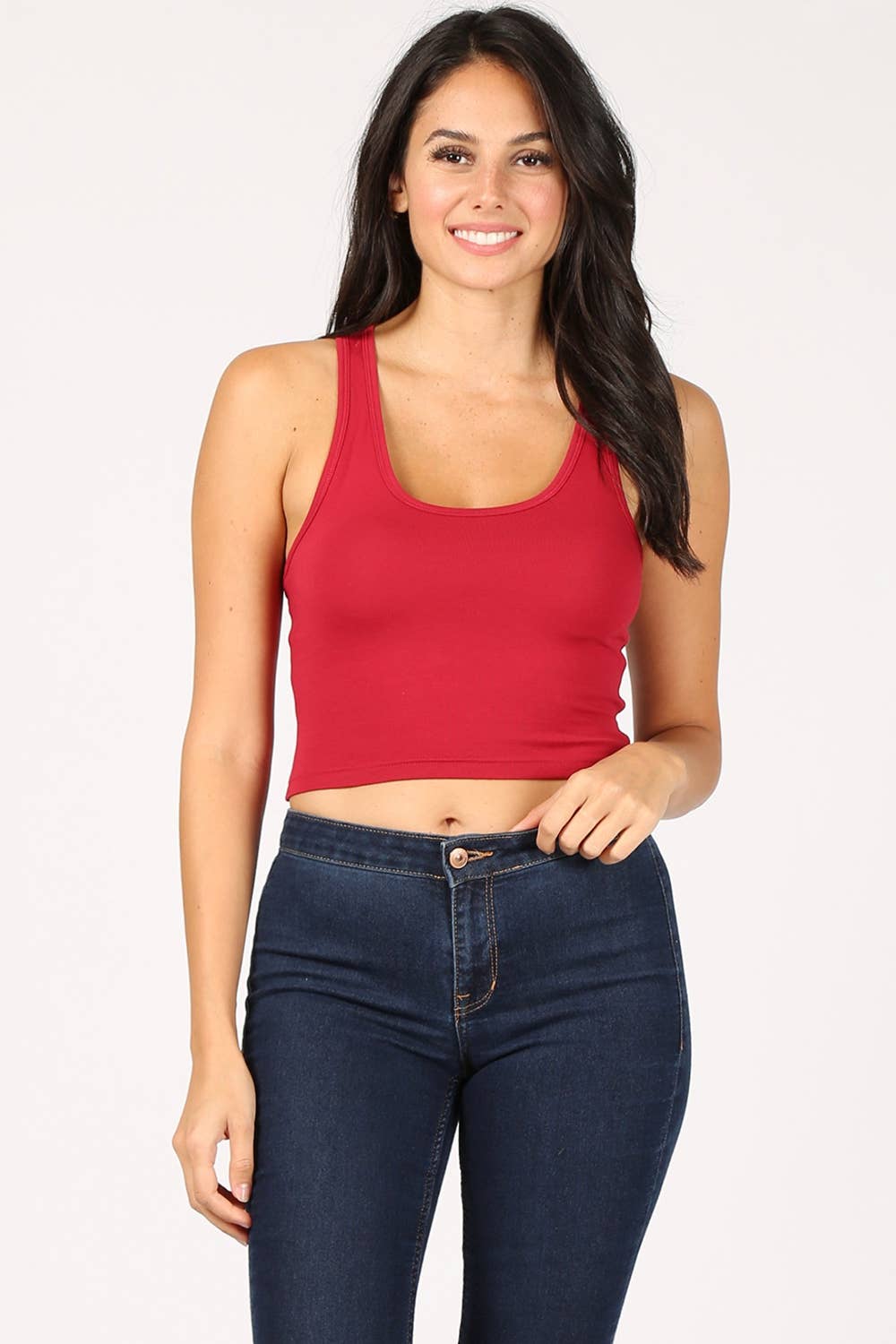 Solid color cotton lycra cropped tank top with racer back: Wine