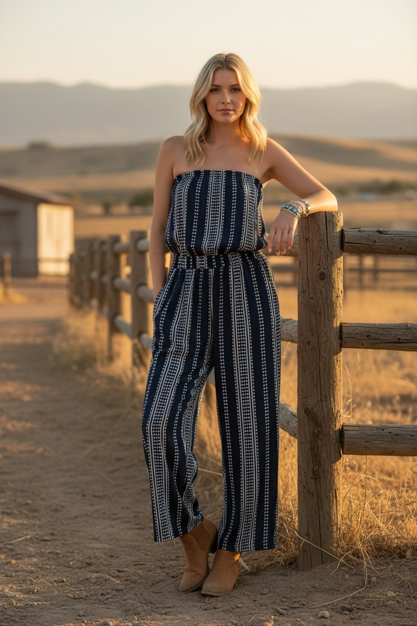 Blue and white stripe romper