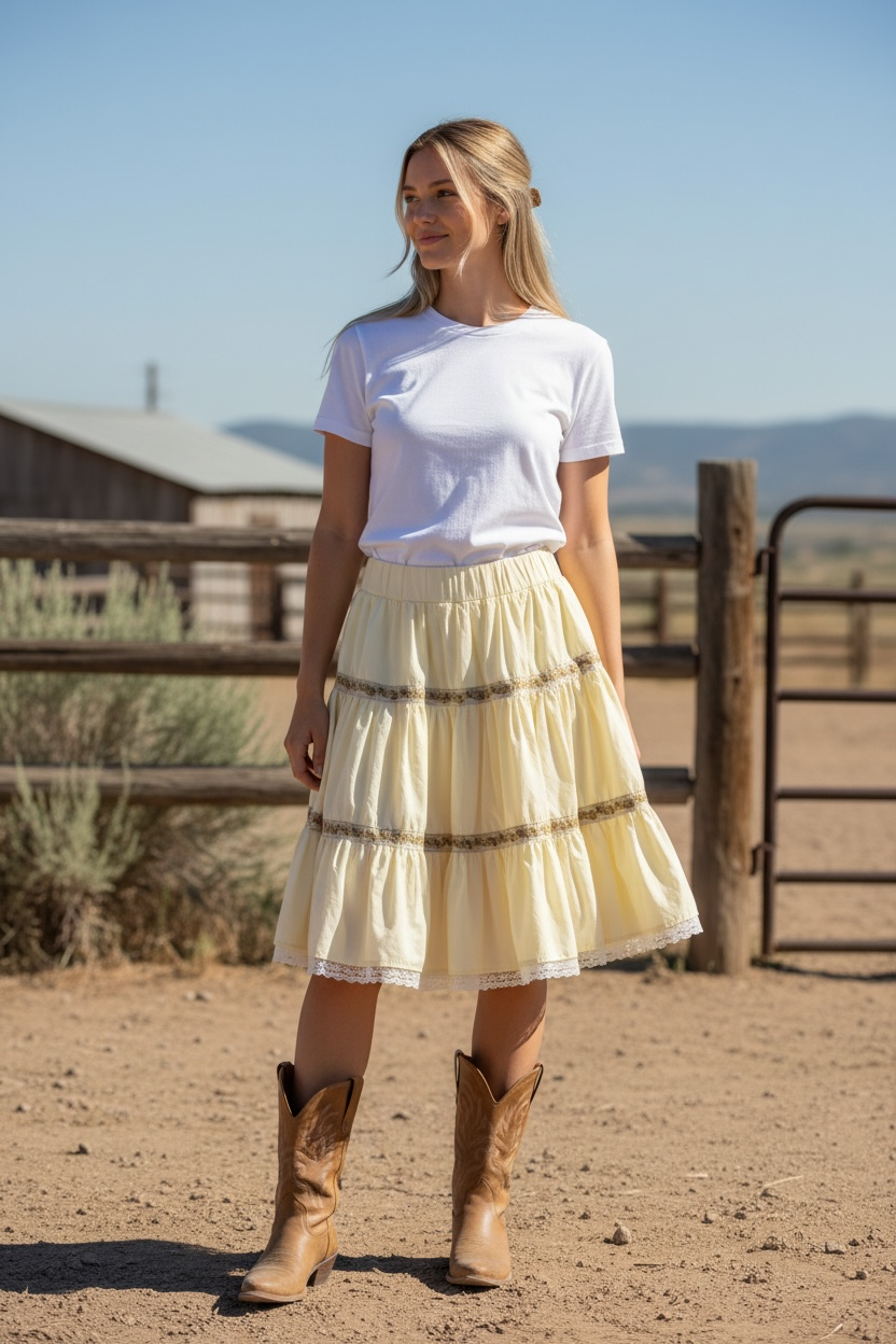 Yellow strip pattern skirt
