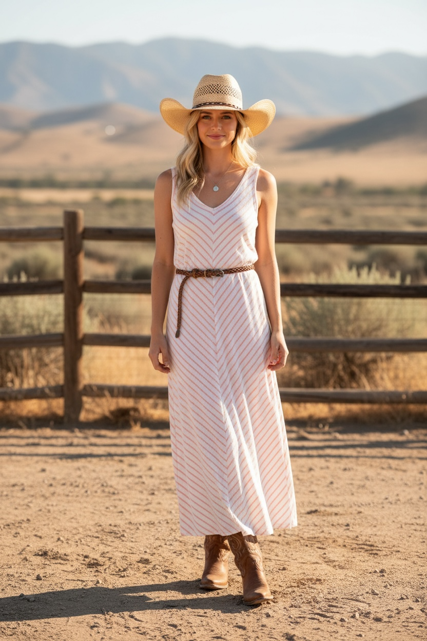 Pink in white cotton dress