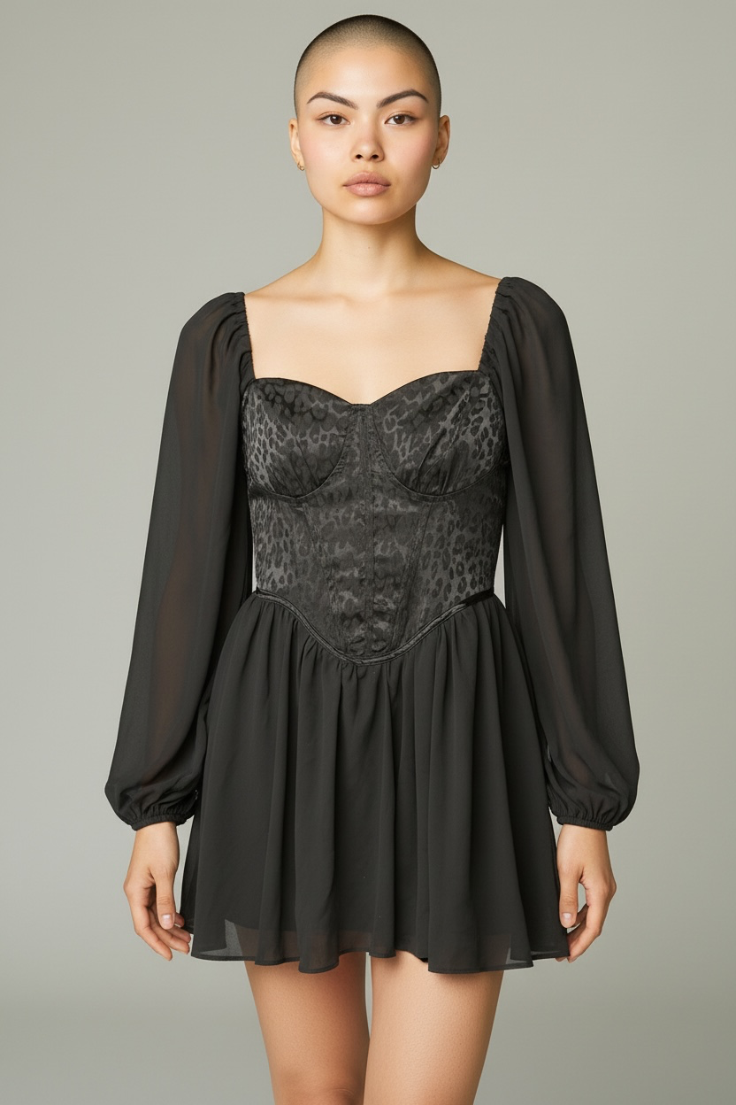 Black bustia sheer arm dress