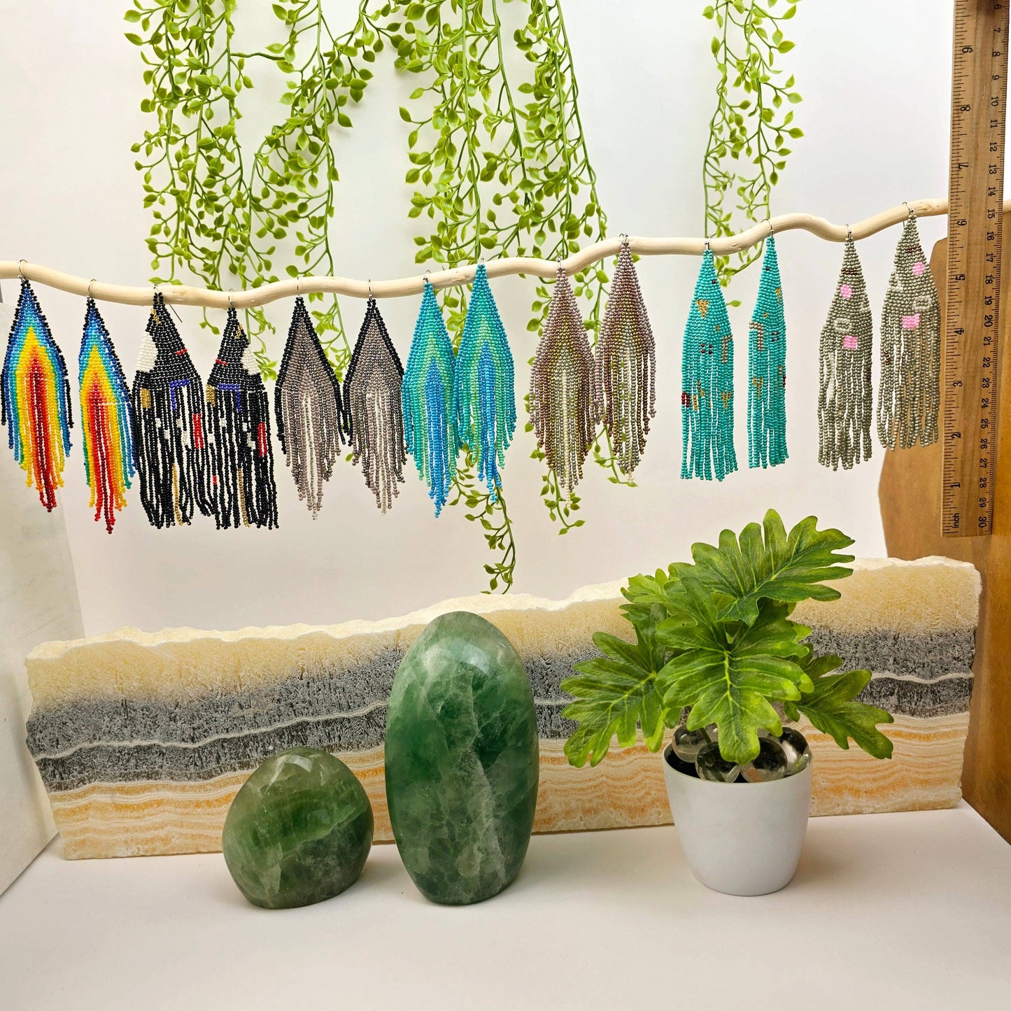 Seed Bead Earrings - Large Triangle and Fringe Pattern - You Choose Style: G