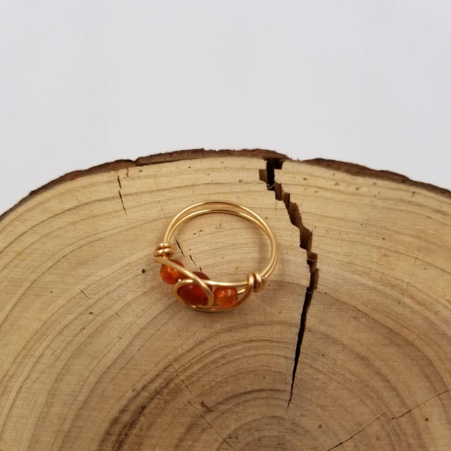 Handmade 3 Chalak Natural Stone Bead Ring: Yellow