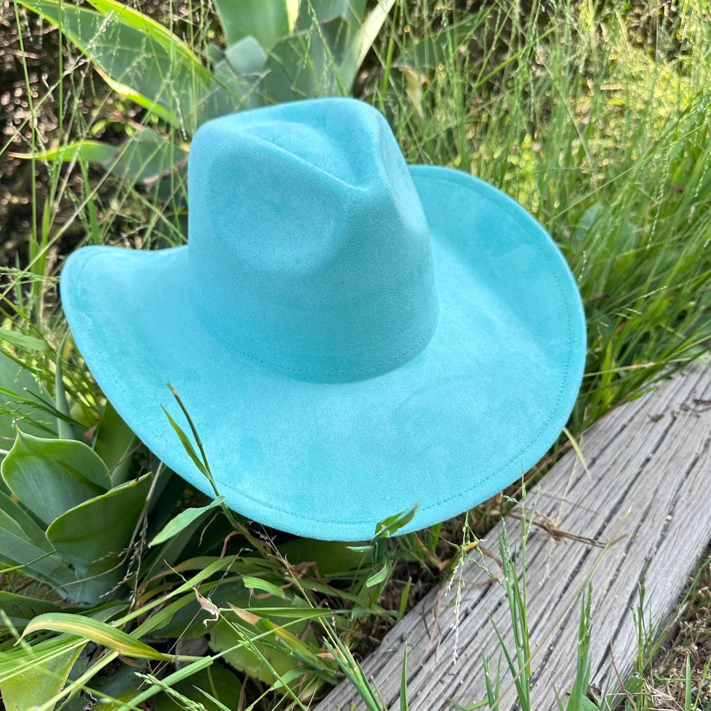 Best seller Vegan Suede Cowboy hat stiff flat brim: Dk Teal / ONE SIZE