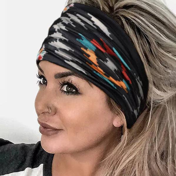 Ethnic Printed Wide Casual Headband: Black