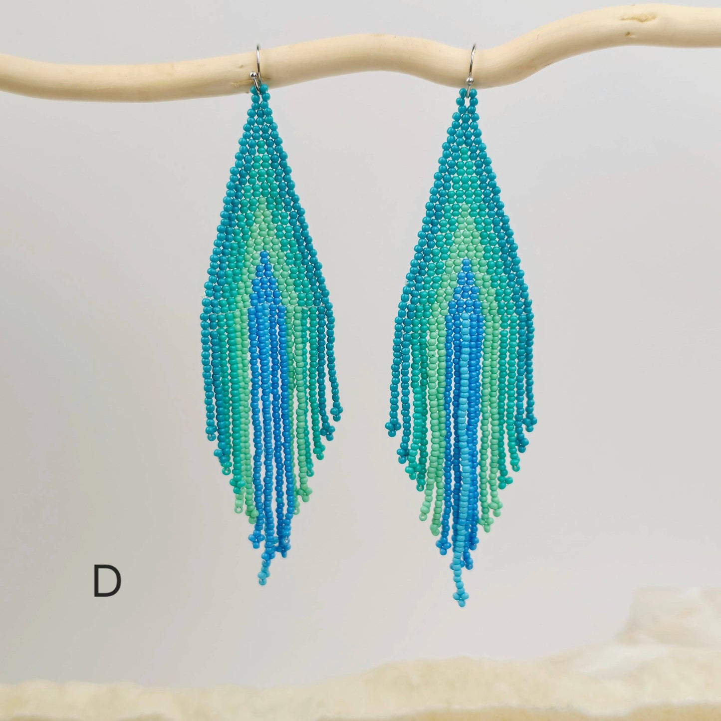 Seed Bead Earrings - Large Triangle and Fringe Pattern - You Choose Style: C