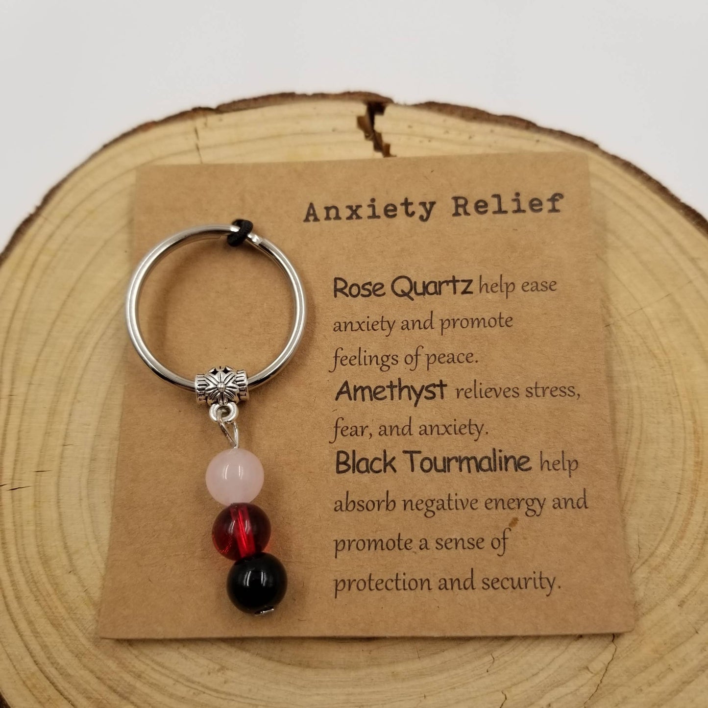 Natural Stone Bead Lucky Chakra Keychain With Card: Good Luck