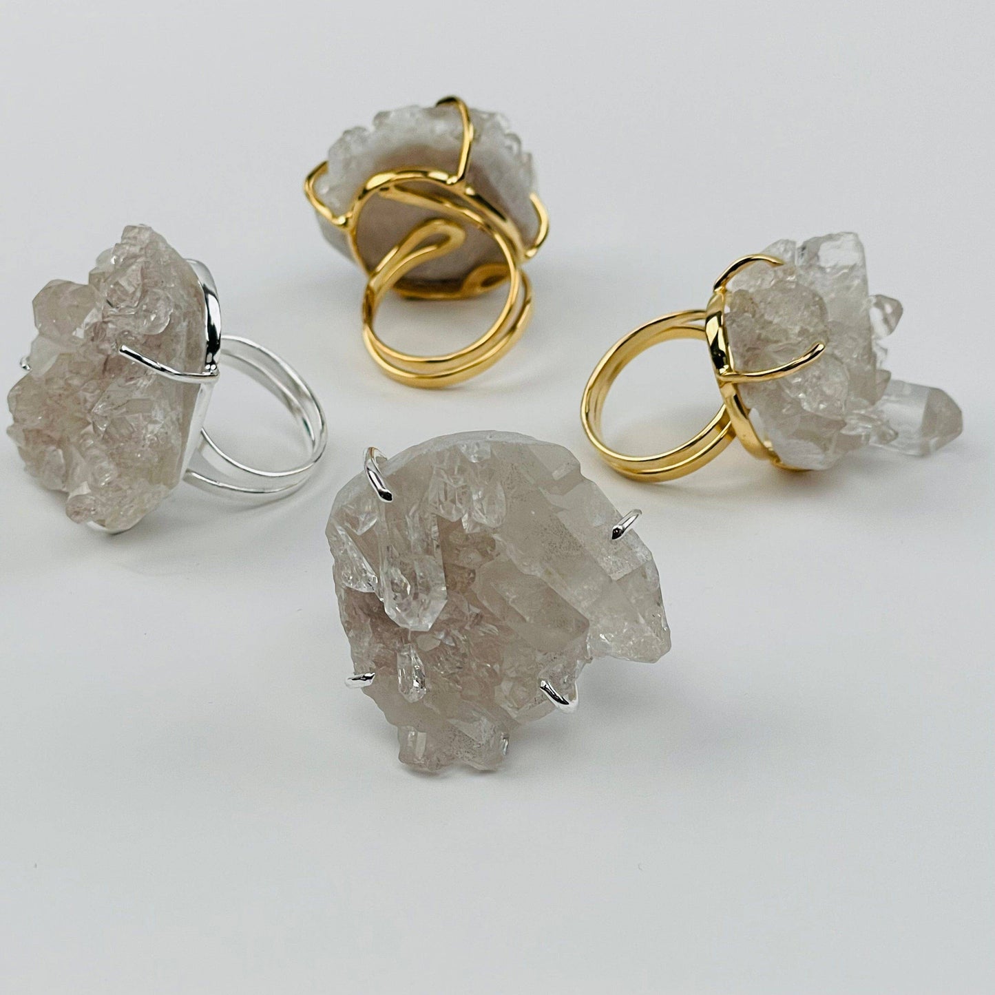 Crystal Cluster Ring Amethyst Citrine Crystal Quartz -: Amethyst / Silver