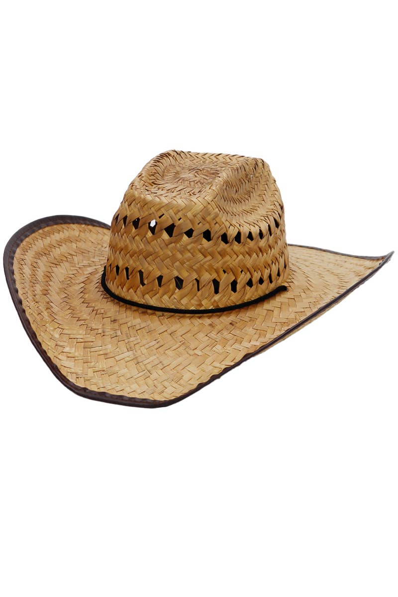 Biggs Crown Stiff Natural Straw Outdoor Cowboy Hat: Tan Trim