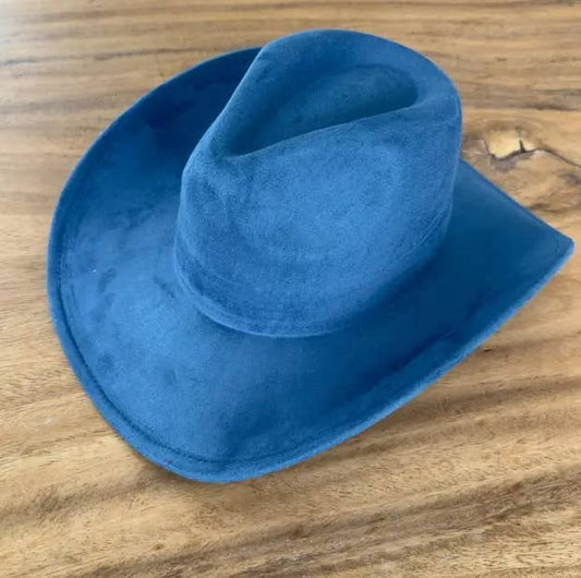 Best seller Vegan Suede Cowboy hat stiff flat brim: Dk Teal / ONE SIZE