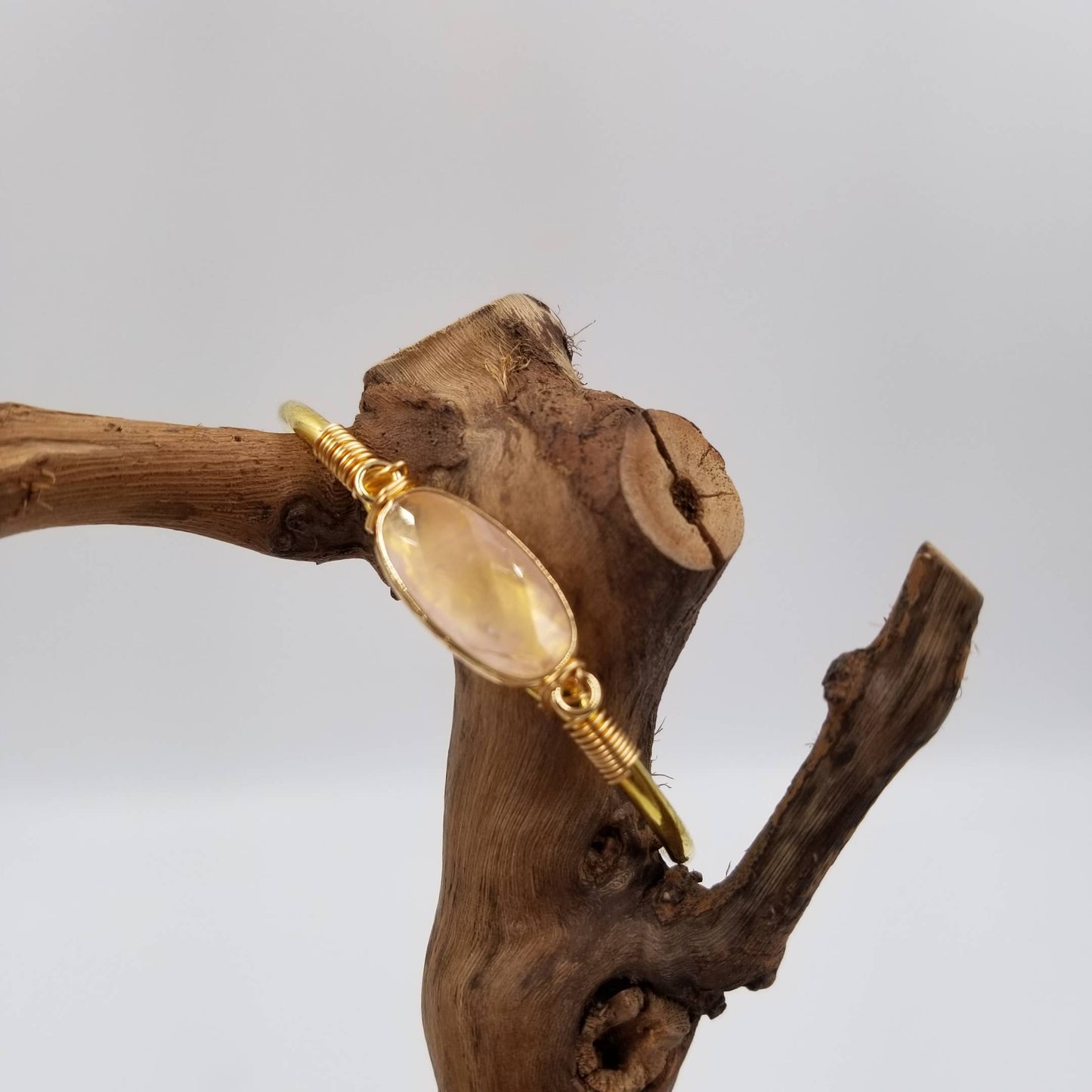 Natural Stone Cuff Gem Stone Bracelet: Pink