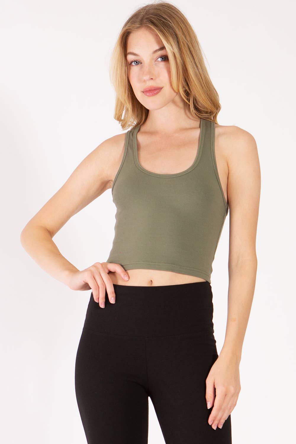 Solid color cotton lycra cropped tank top with racer back: Wine