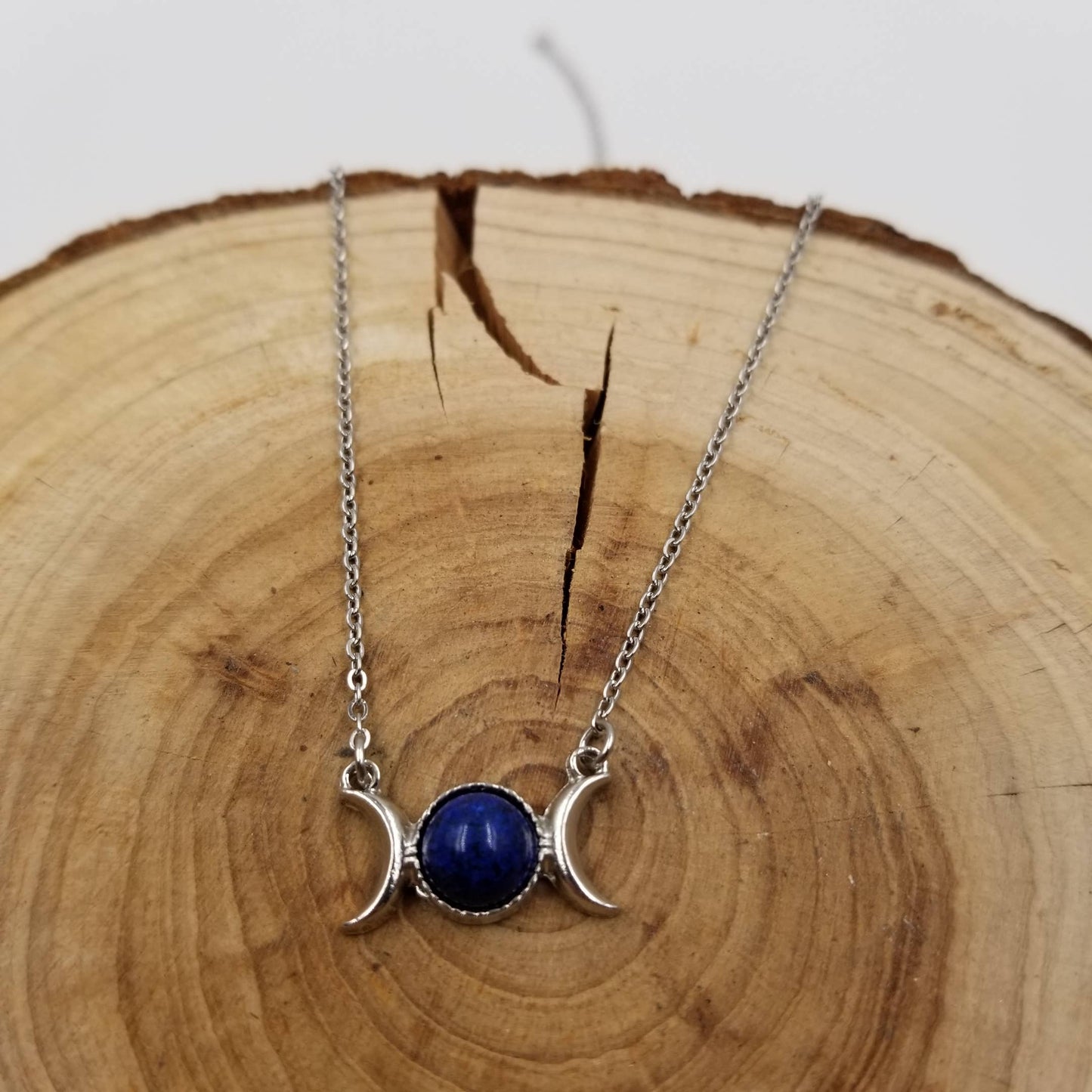 Natural Stone Double Moon Guardian Stone Necklace: Purple