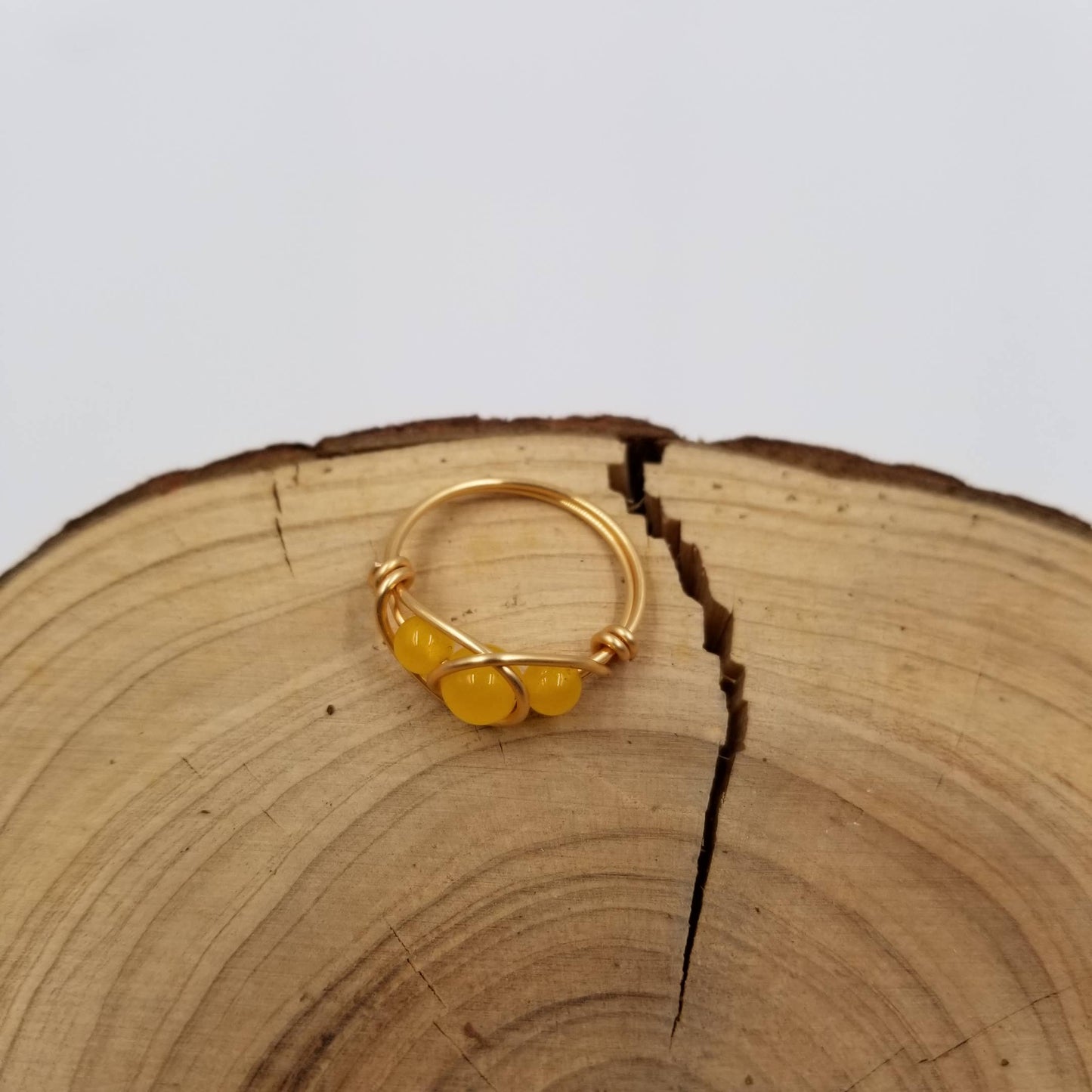 Handmade 3 Chalak Natural Stone Bead Ring: Yellow