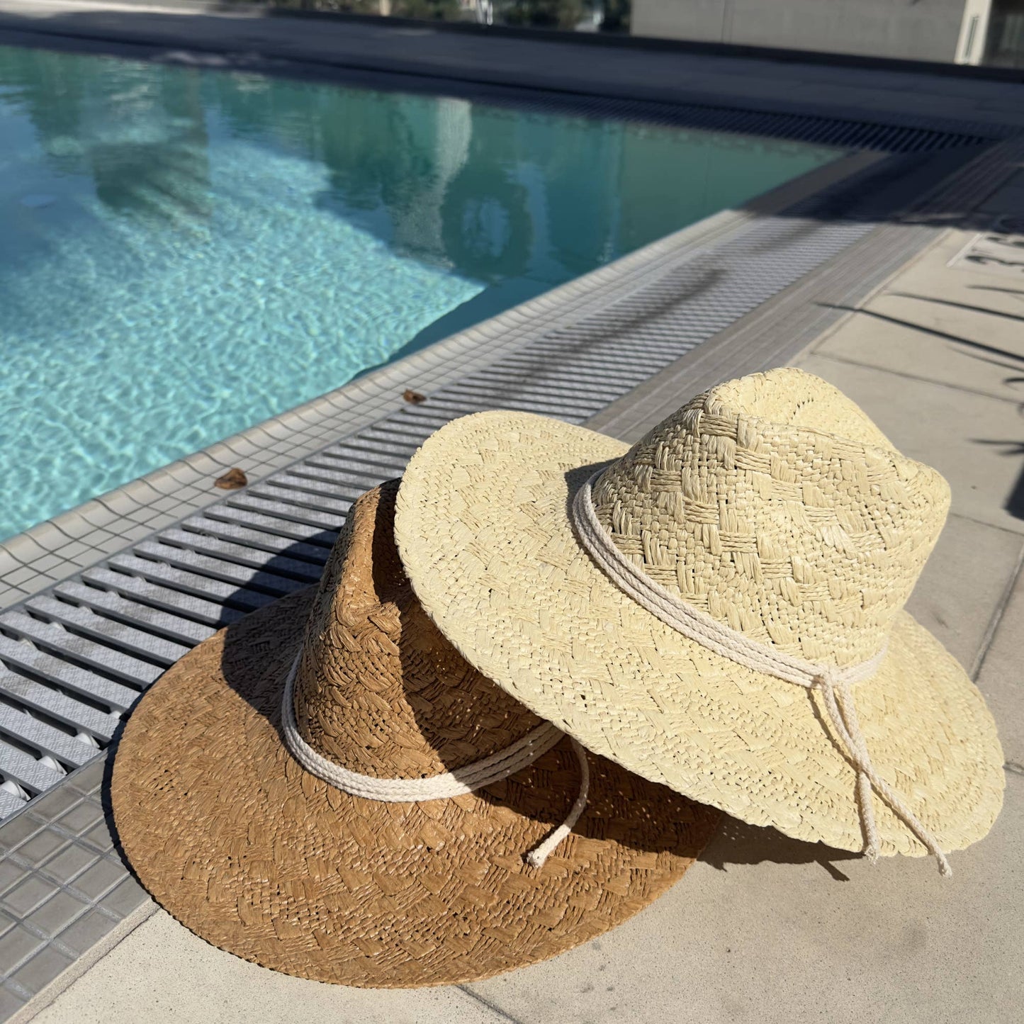 Handwoven Wide Brim Straw Cowboy Hat with Rope Tie: Natural