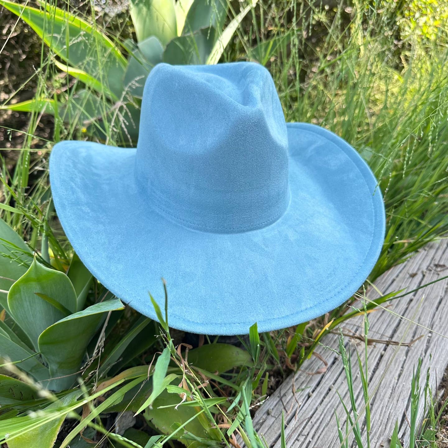 Best seller Vegan Suede Cowboy hat stiff flat brim: Dk Teal / ONE SIZE