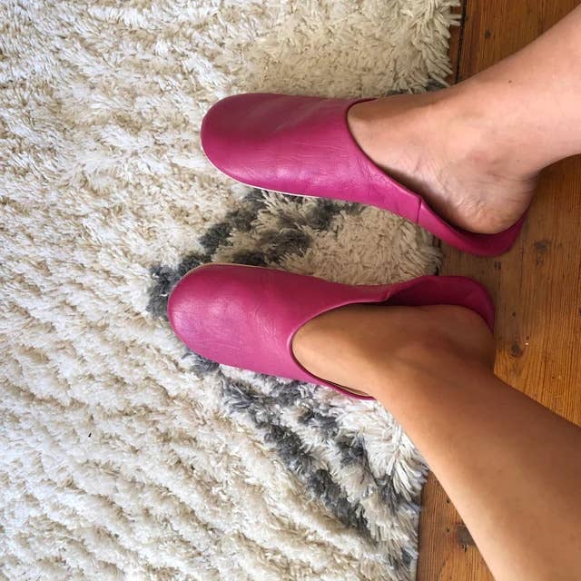 Womens Moroccan Leather Babouche Slippers: Fuchsia / UK 6.5 / US 8