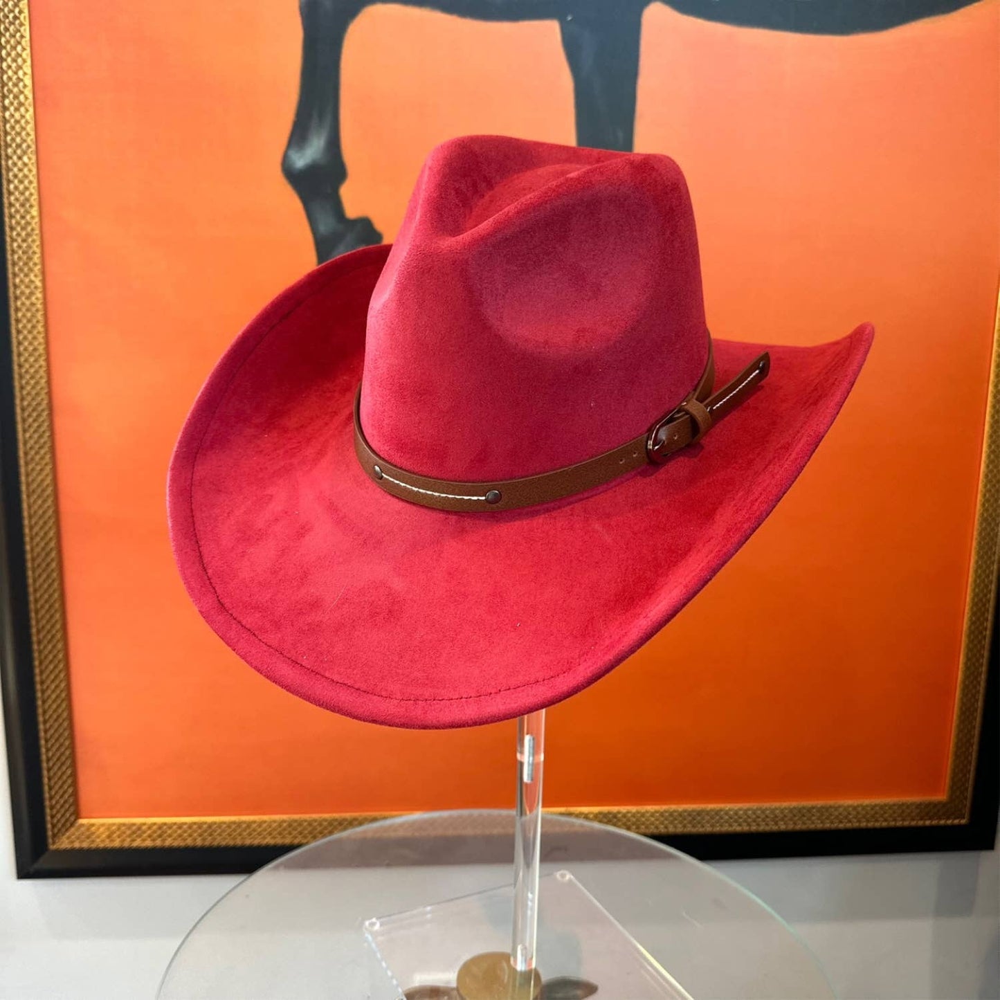Vegan Suede Cowboy hat stiff Brim W/ Leather Belt: IVORY / ONE SIZE