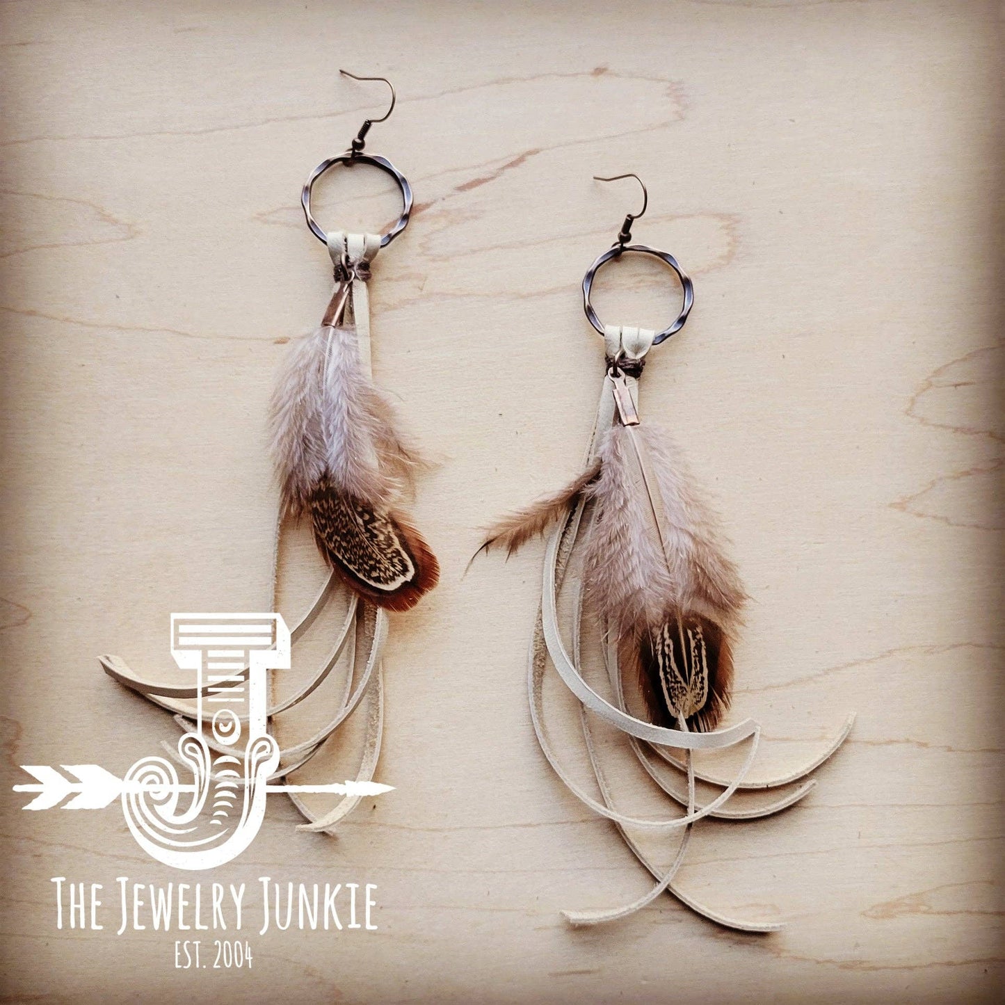 Boho Bone Deer Skin Leather Tassel Earring-Brown Feather 217r: Multi