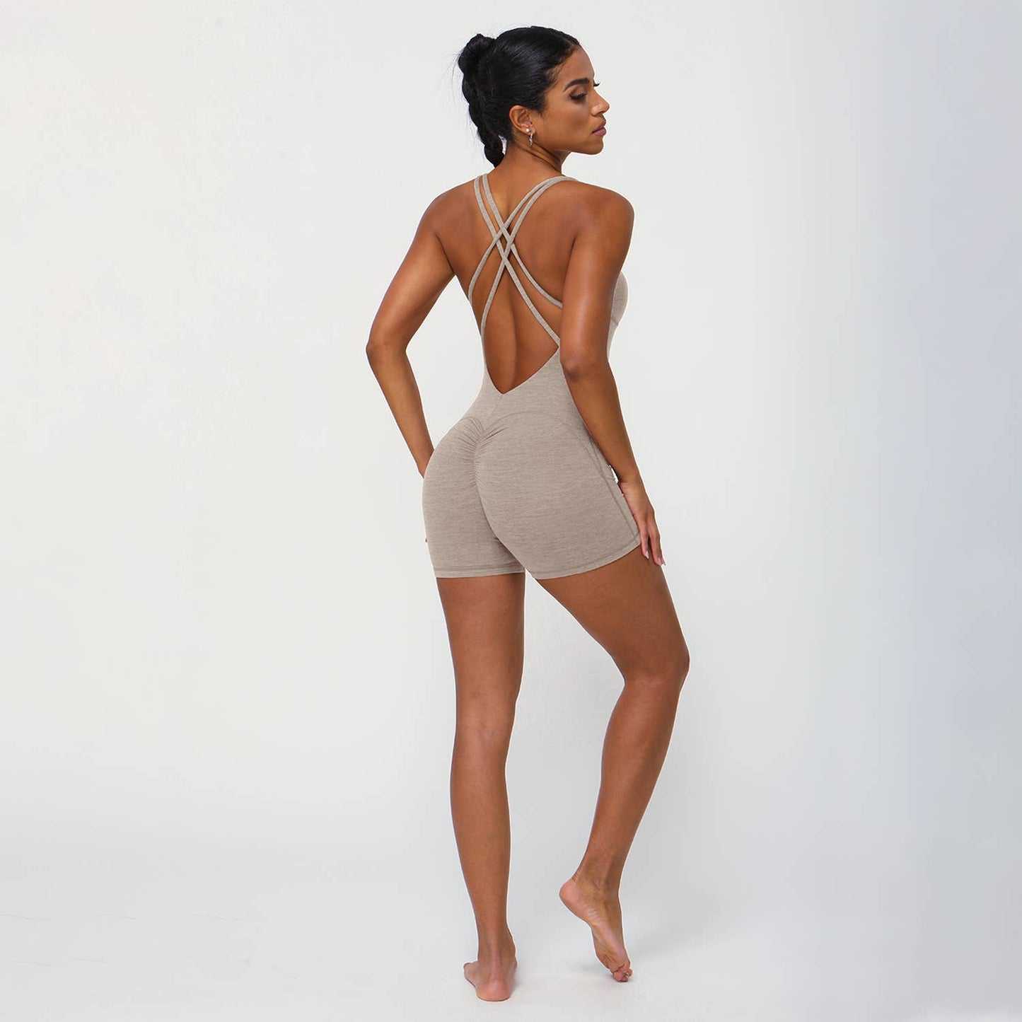 Women Fitness Cross Back Sleeveless Yoga Jumpsuit: Purple / L