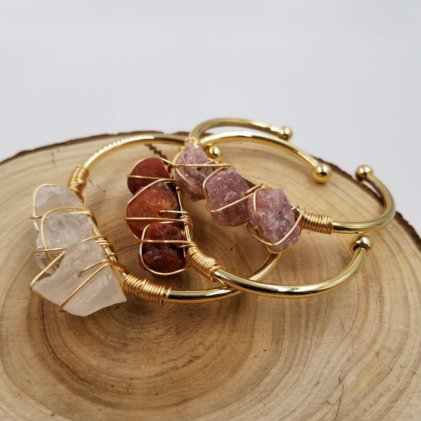 Natural Crystal Cuff Gem Stone Bangle: Brown