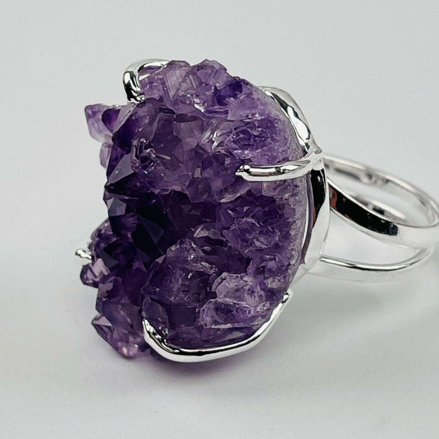 Crystal Cluster Ring Amethyst Citrine Crystal Quartz -: Amethyst / Silver