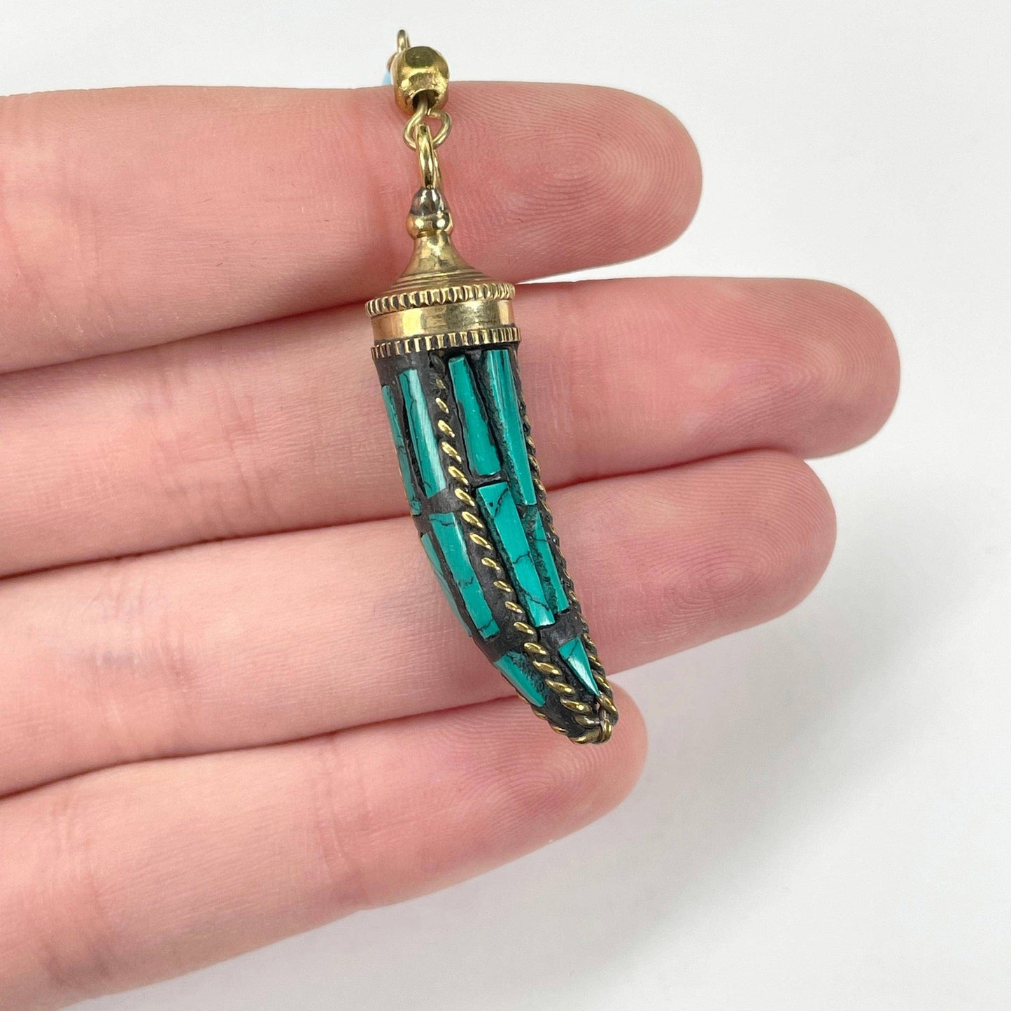 Crystal Beaded Necklace with Turquoise Horn Pendant