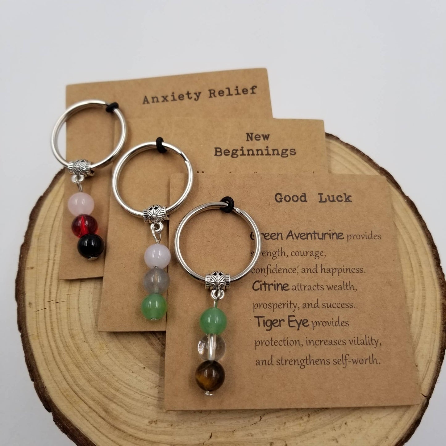 Natural Stone Bead Lucky Chakra Keychain With Card: Good Luck