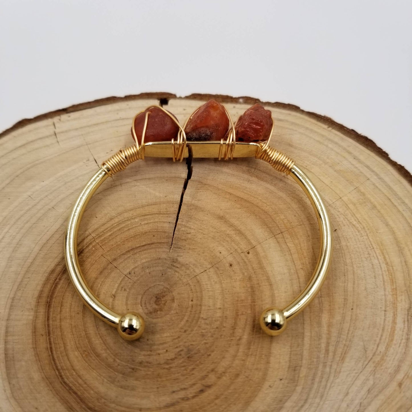 Natural Crystal Cuff Gem Stone Bangle: Brown