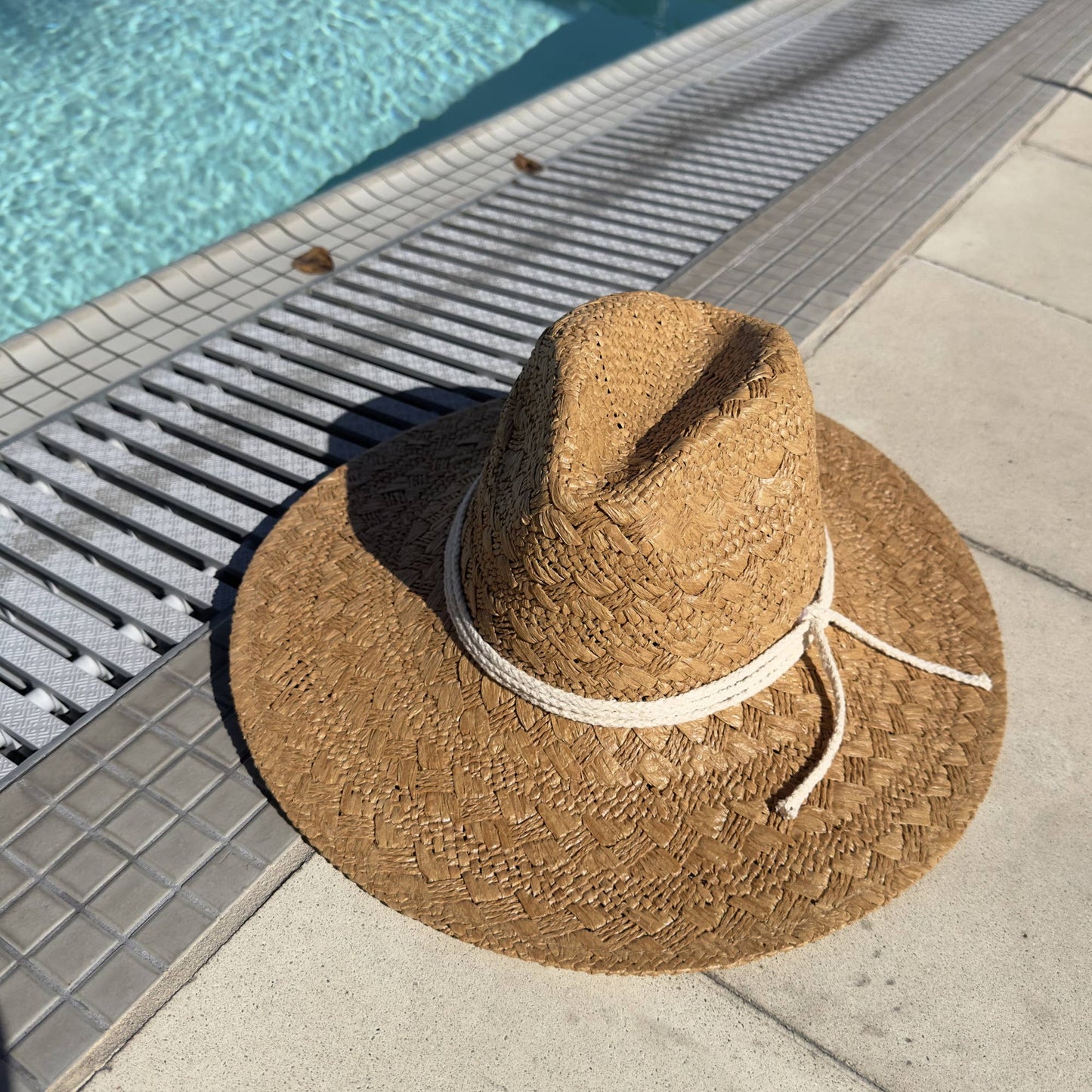 Handwoven Wide Brim Straw Cowboy Hat with Rope Tie: Natural