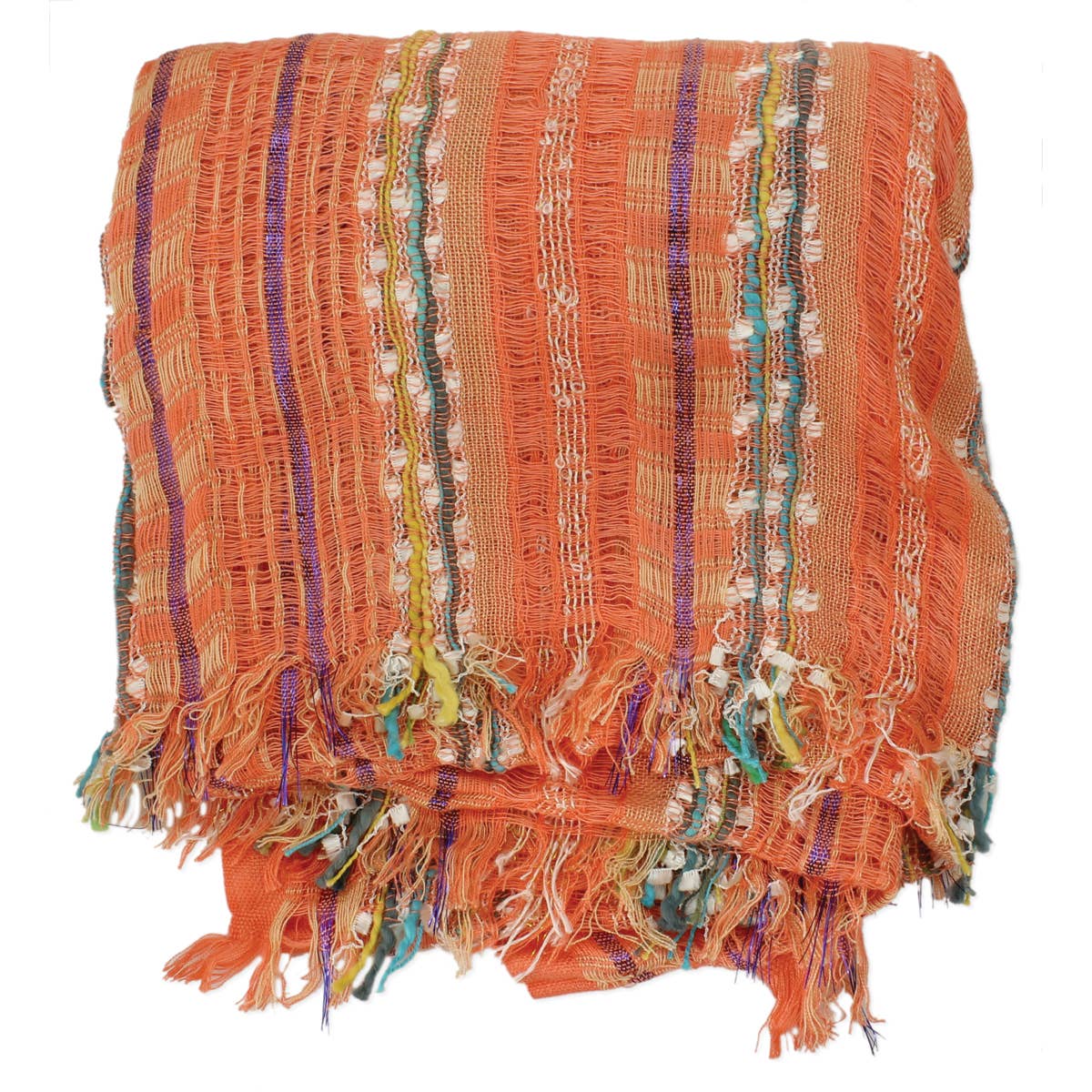 Mixed Thread Orange Woven Fringe Scarf