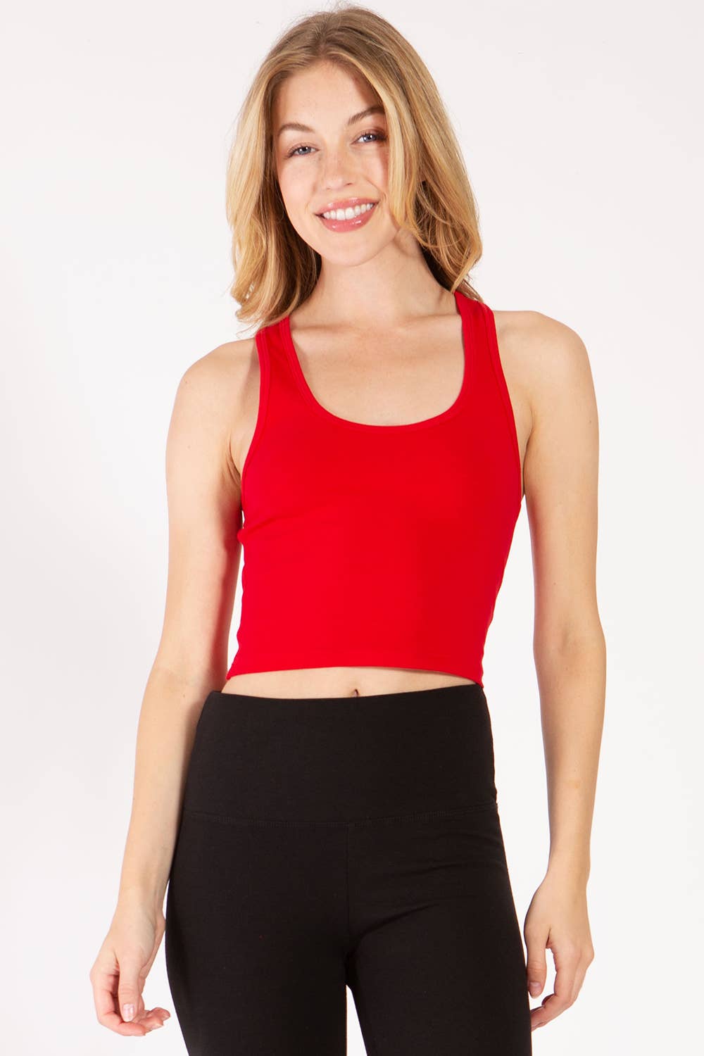 Solid color cotton lycra cropped tank top with racer back: Wine