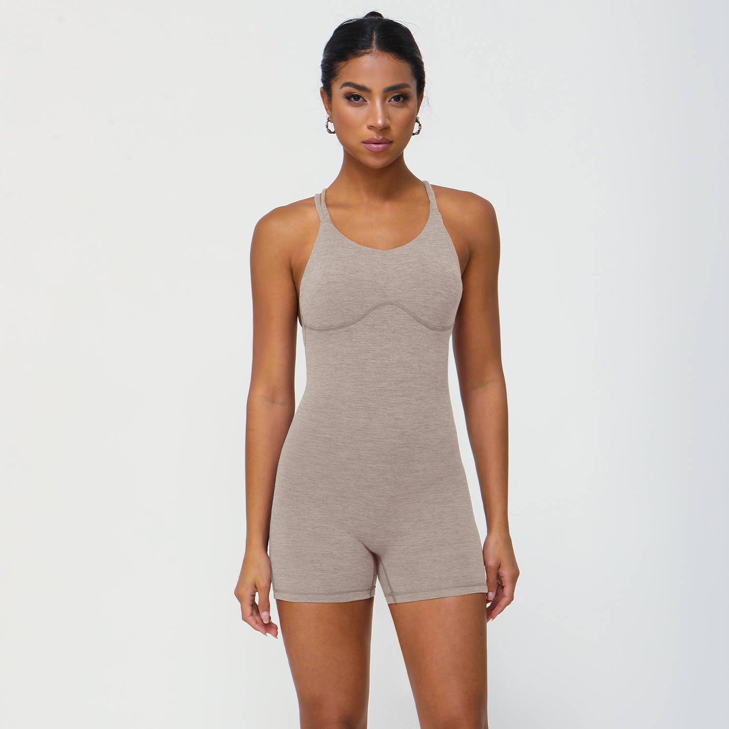 Women Fitness Cross Back Sleeveless Yoga Jumpsuit: Purple / L