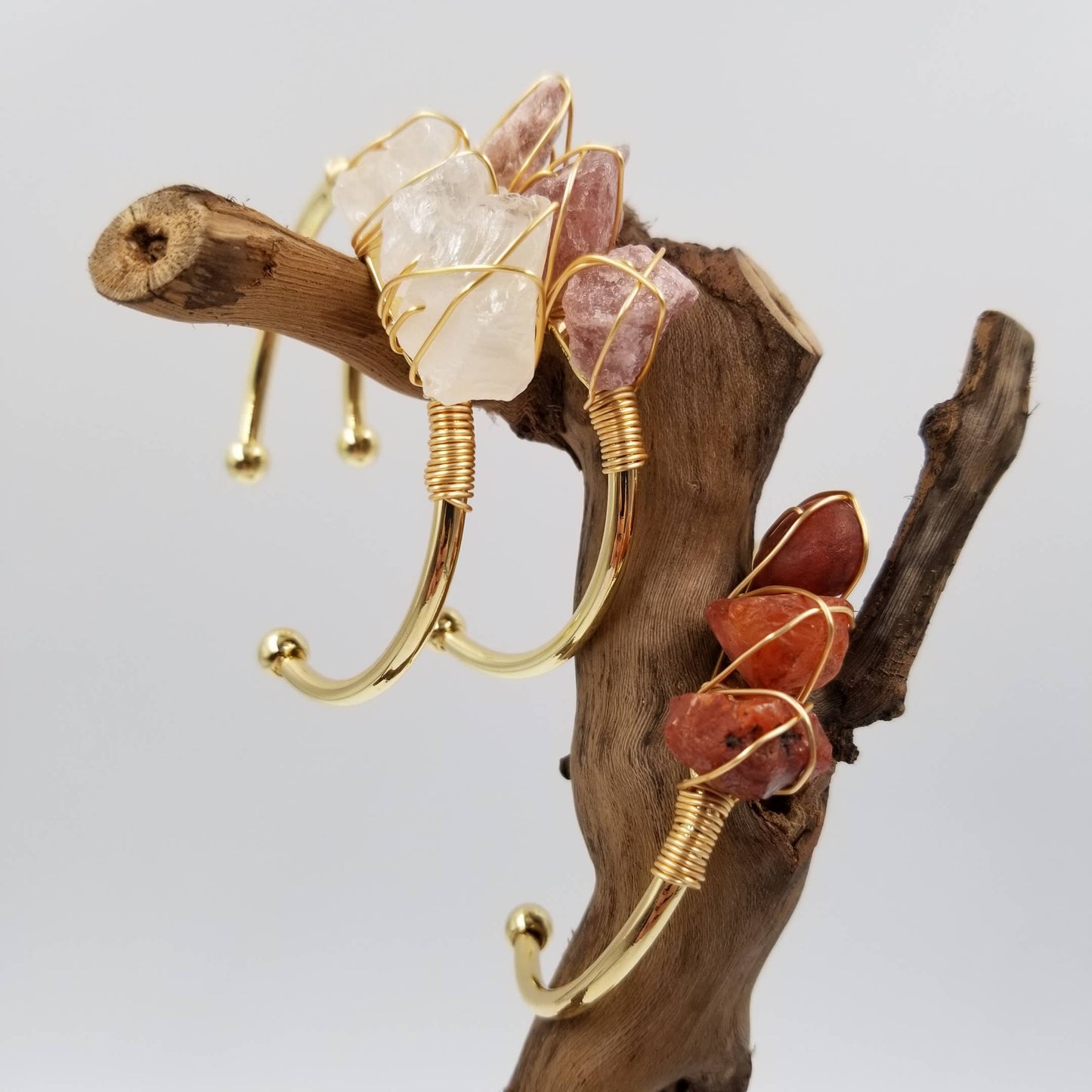 Natural Crystal Cuff Gem Stone Bangle: Brown