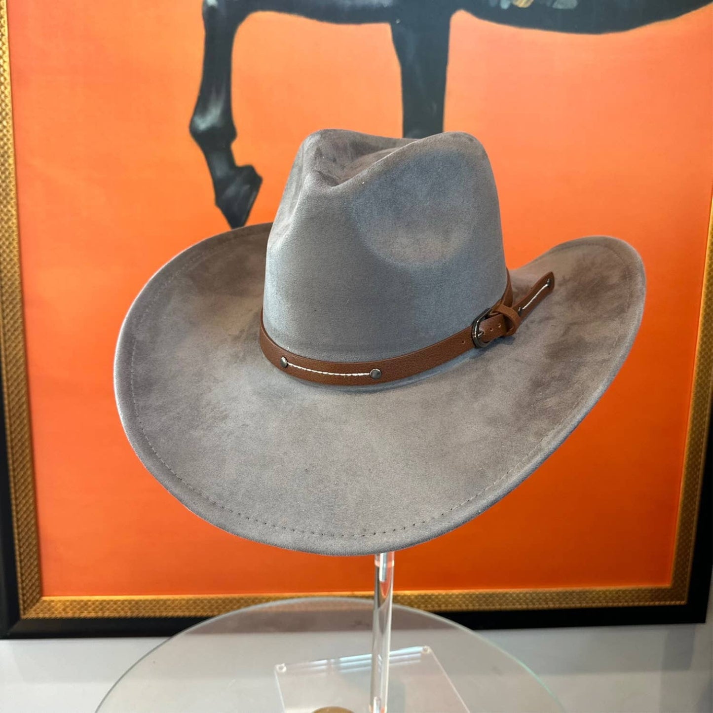 Vegan Suede Cowboy hat stiff Brim W/ Leather Belt: IVORY / ONE SIZE