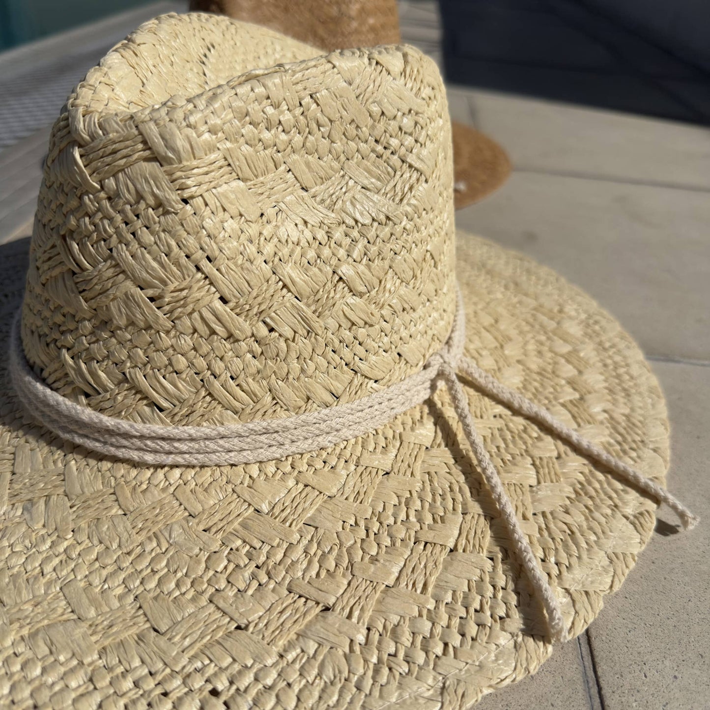 Handwoven Wide Brim Straw Cowboy Hat with Rope Tie: Natural
