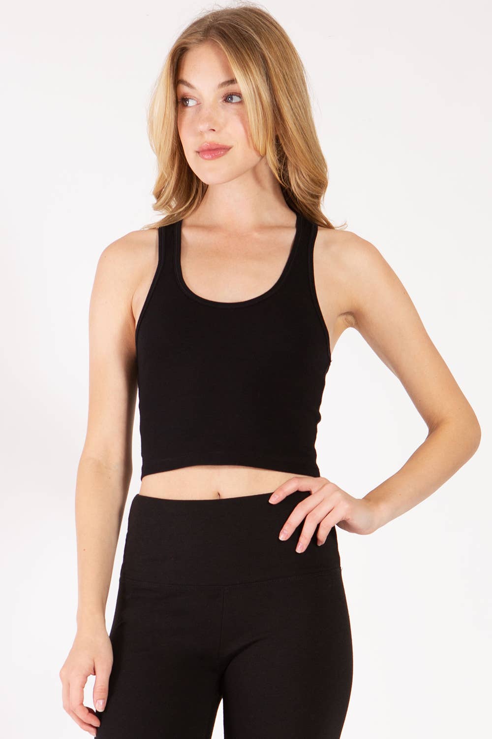 Solid color cotton lycra cropped tank top with racer back: Wine