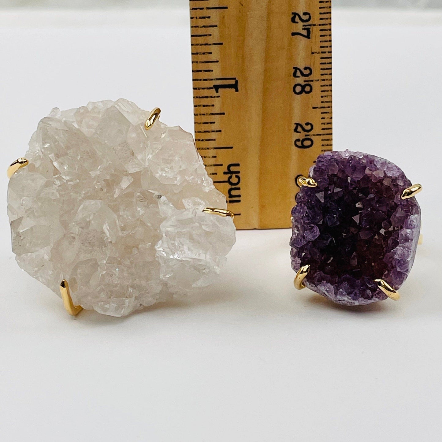 Crystal Cluster Ring Amethyst Citrine Crystal Quartz -: Amethyst / Silver