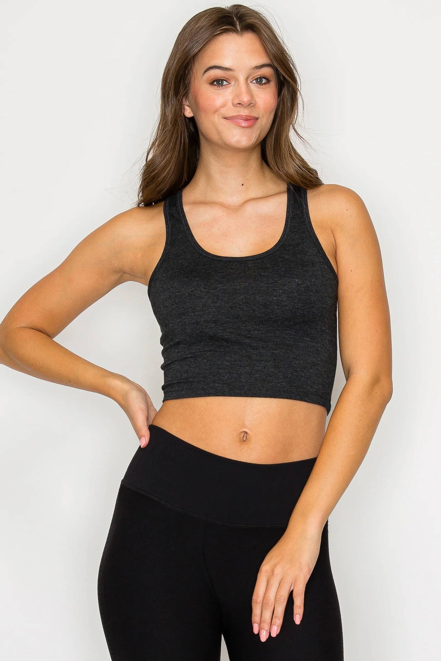 Solid color cotton lycra cropped tank top with racer back: Wine