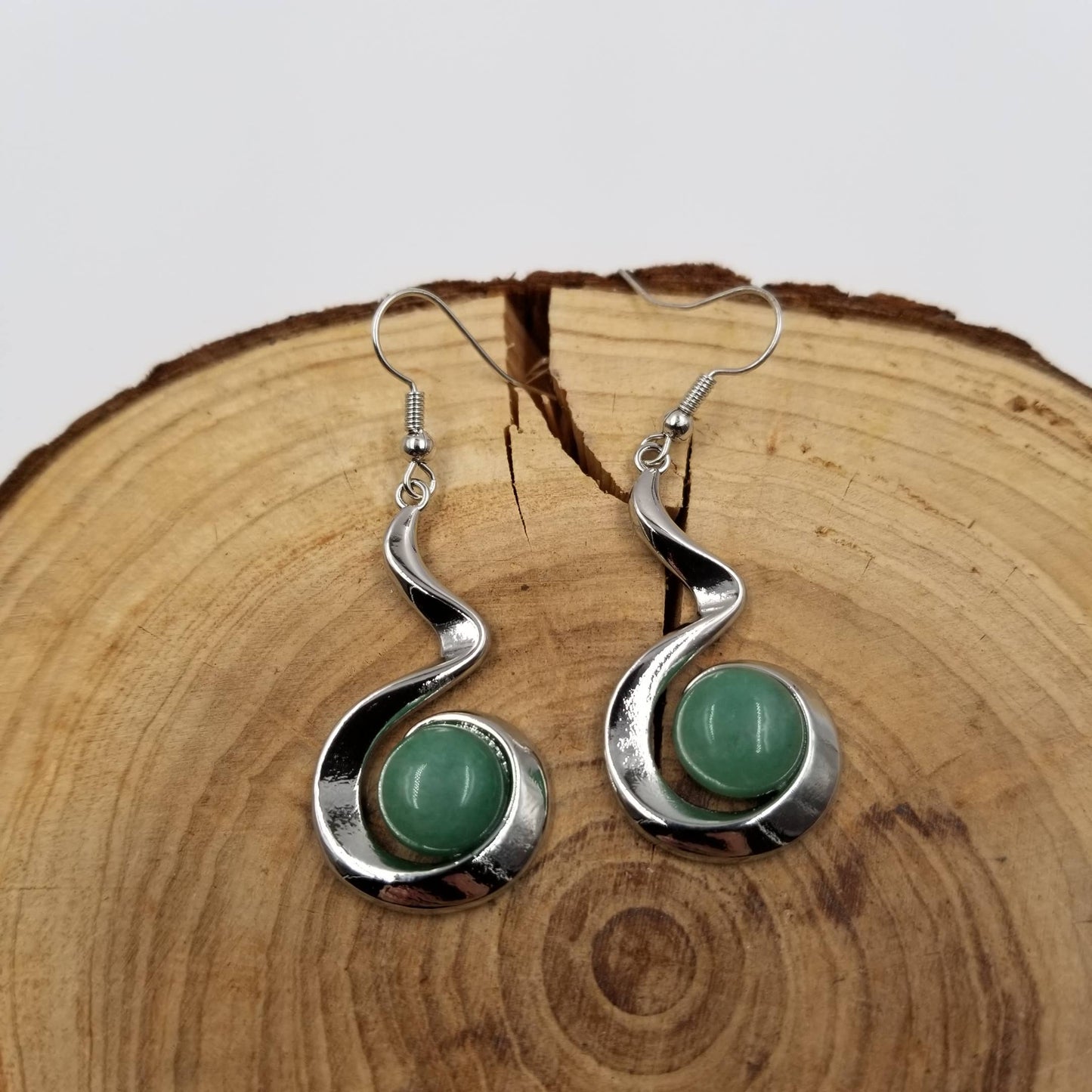 Spiral Natural Stone Bead Earrings: Blue