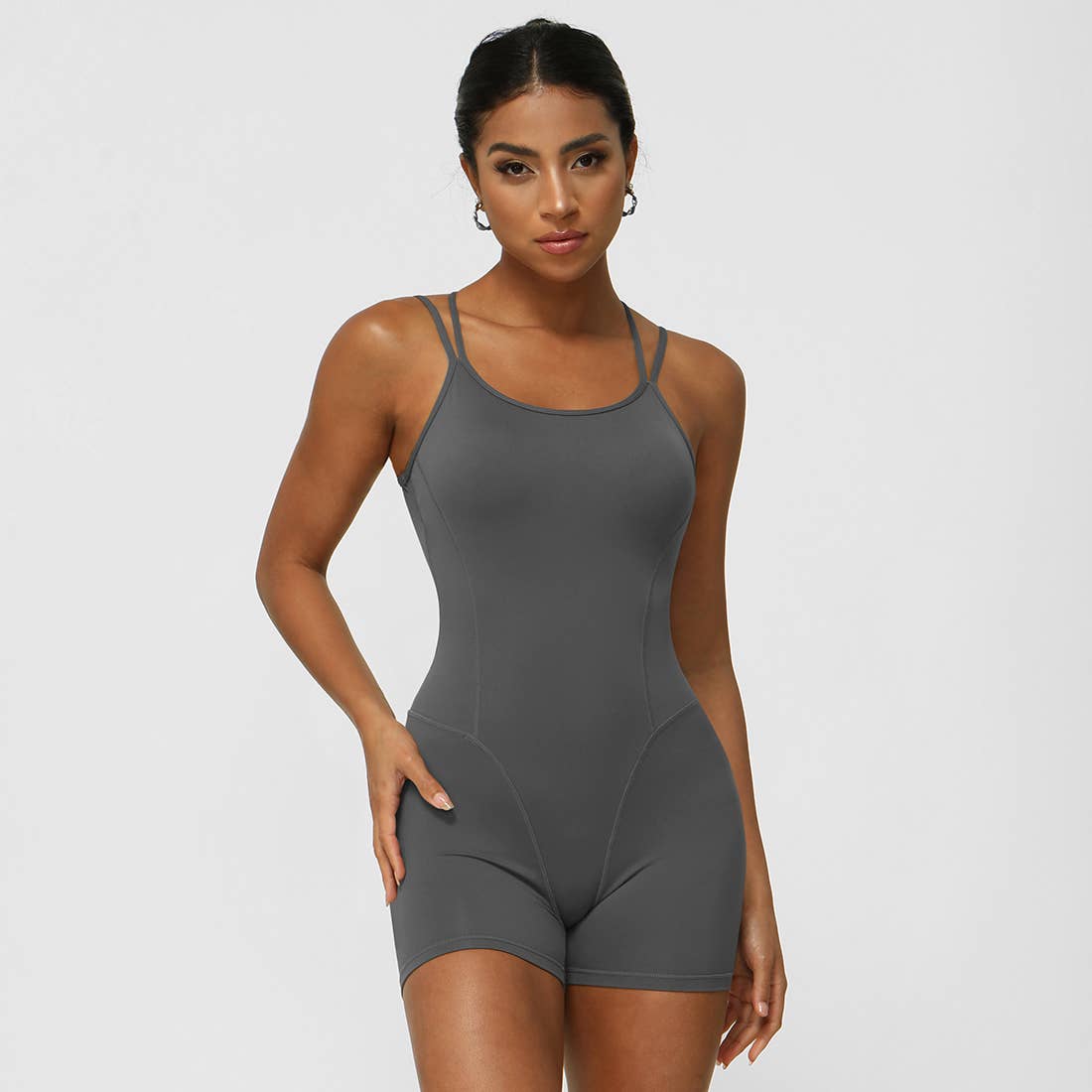 Women Yoga Sleeveless Criss Cross Back Sport Jumpsuit: Black / M