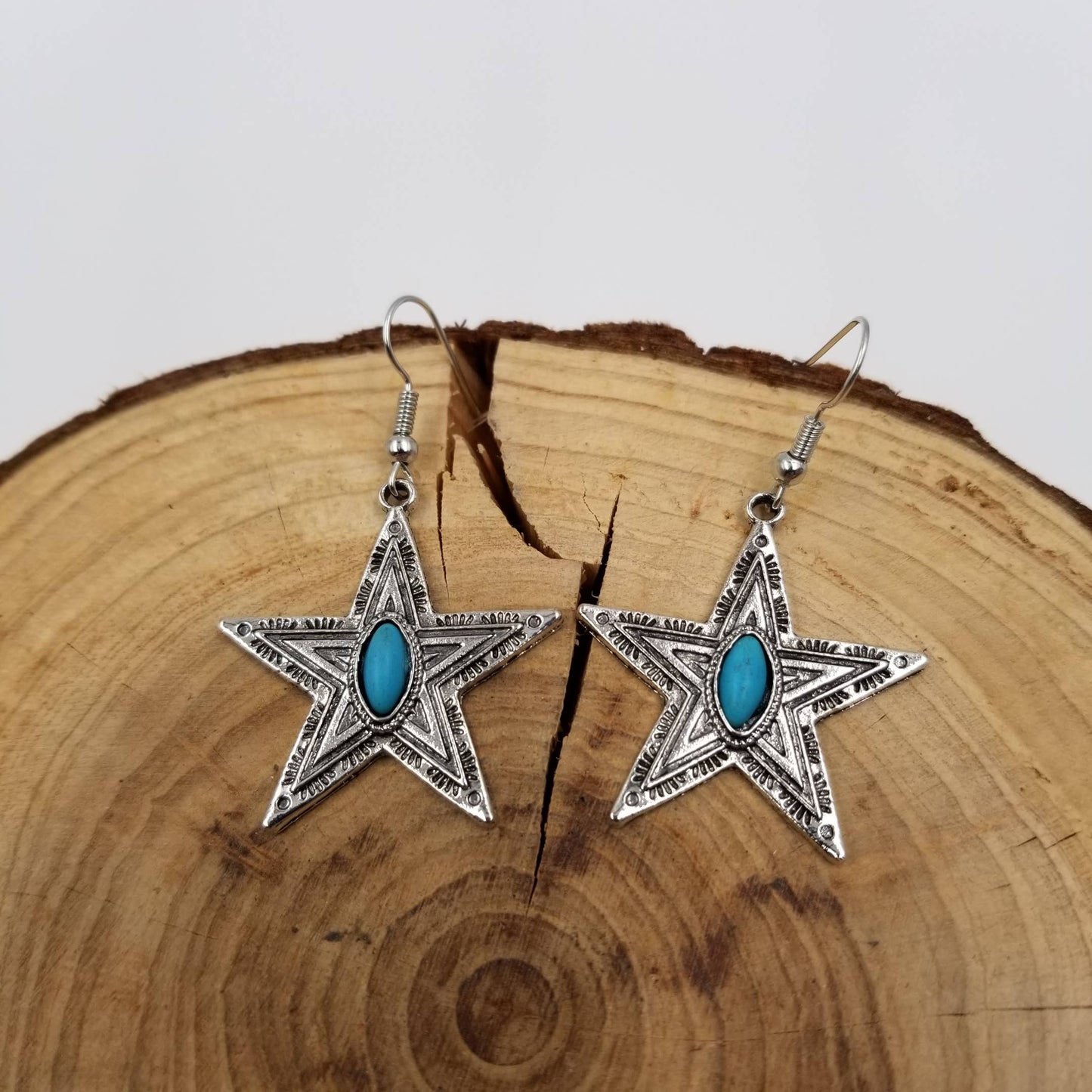 Vintage Silver Pentagram Turquoise Earrings