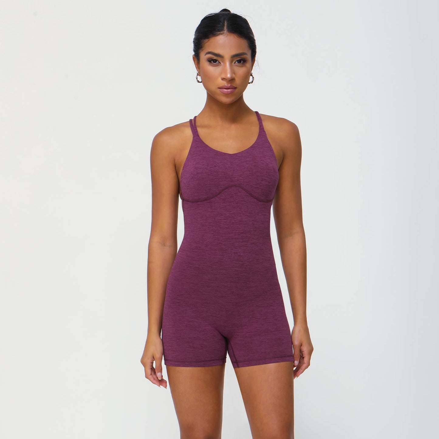 Women Fitness Cross Back Sleeveless Yoga Jumpsuit: Purple / L