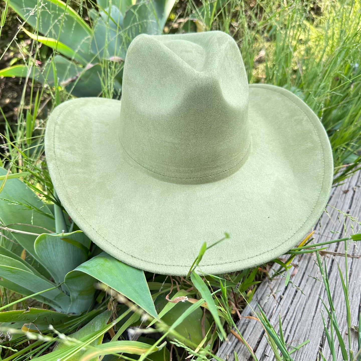 Best seller Vegan Suede Cowboy hat stiff flat brim: Dk Teal / ONE SIZE