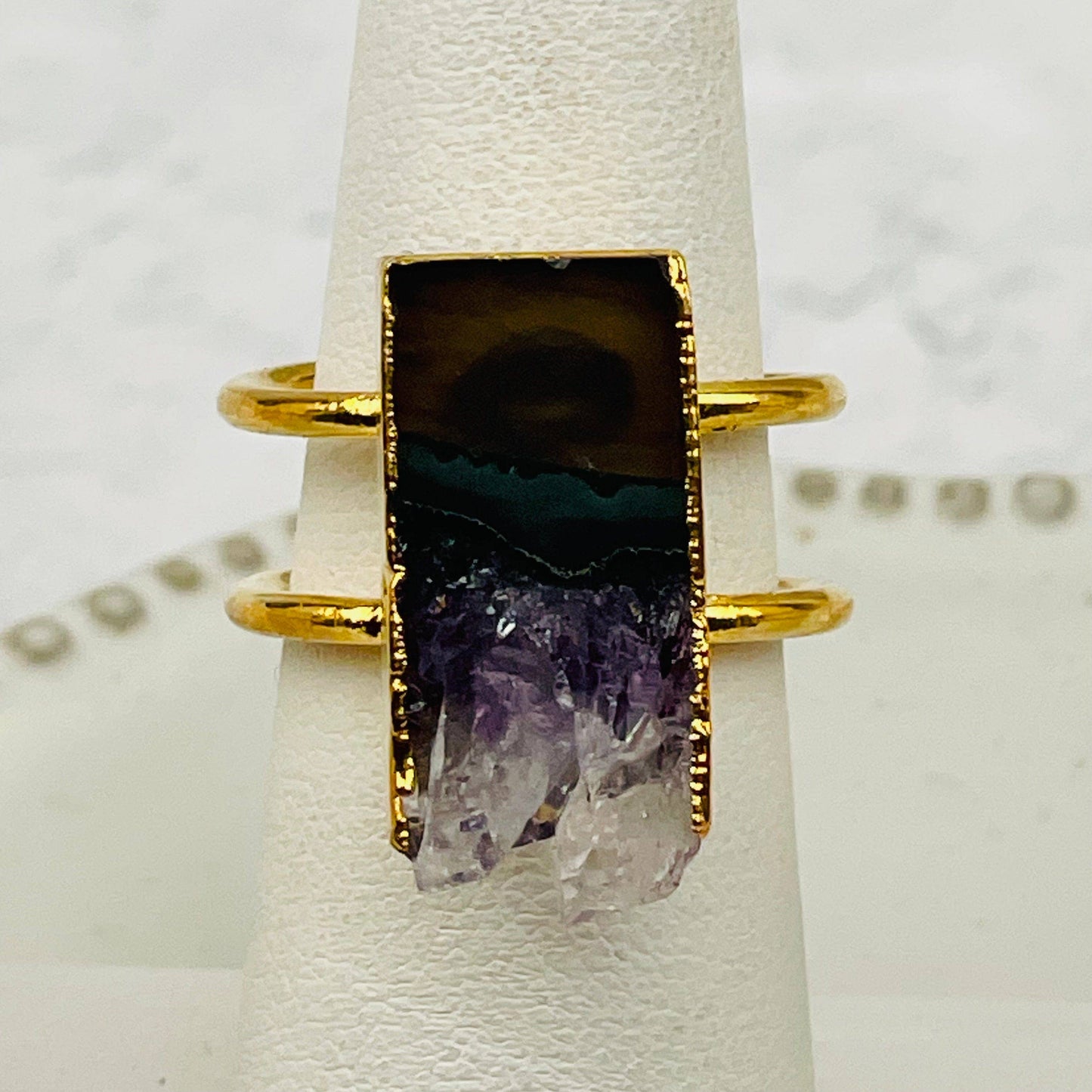 Crystal Amethyst Slice on 24k Gold Electroplated Ring