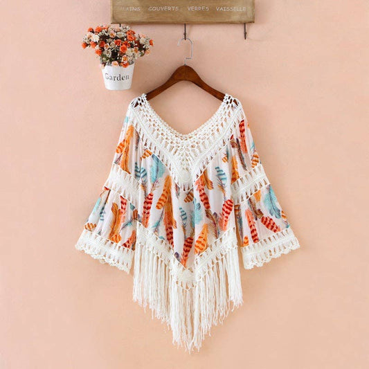 Bohemian Tassel Shawl: ORANGE / AVERAGE